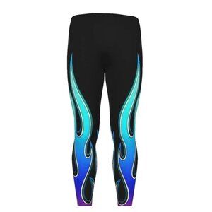 Blue Flames Mens Leggings Biker Running Pants Wrestling Cycling Athletic 3x 4x
